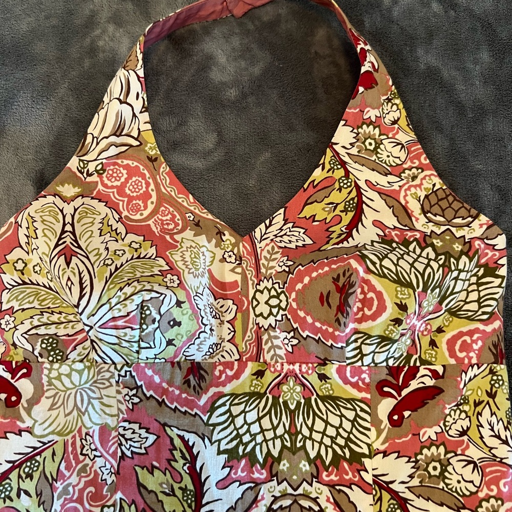 Ann Taylor Red Pink Graphic Halter Dress Summer